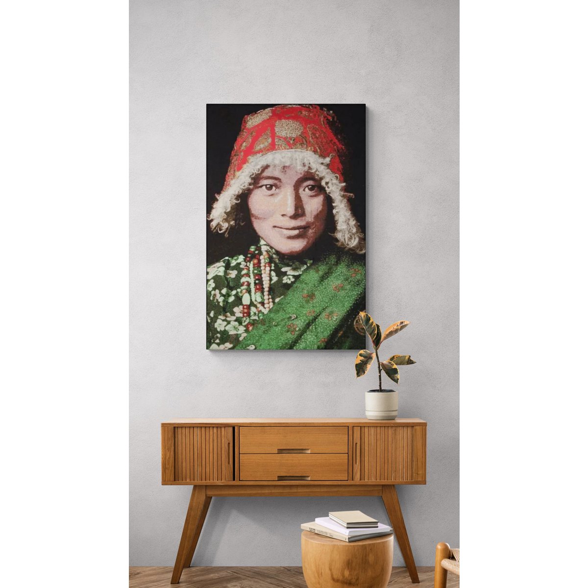 Gobelin geweven wandtapijt 80/120 Tibetaanse vrouw WH1912 uitgerekt