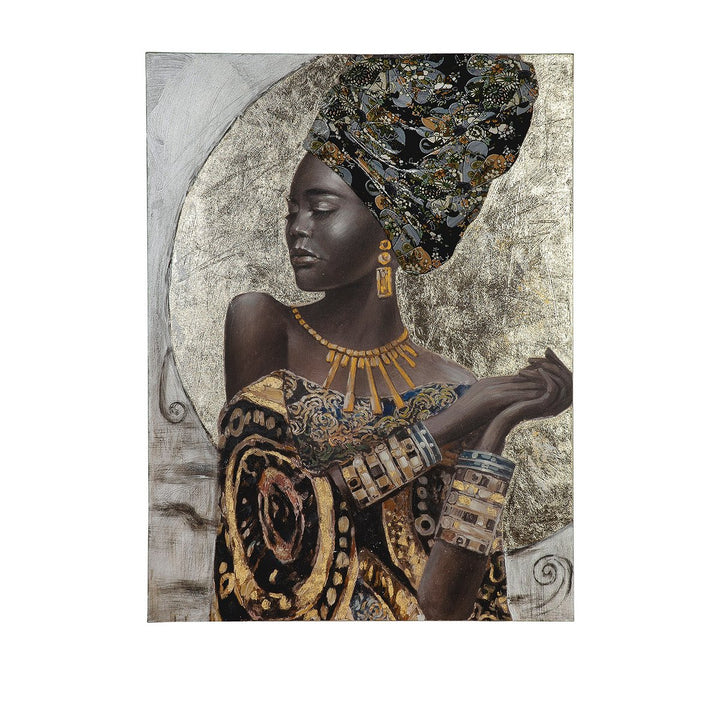 Hout/linnen schilderij "Afrikaanse Dame"