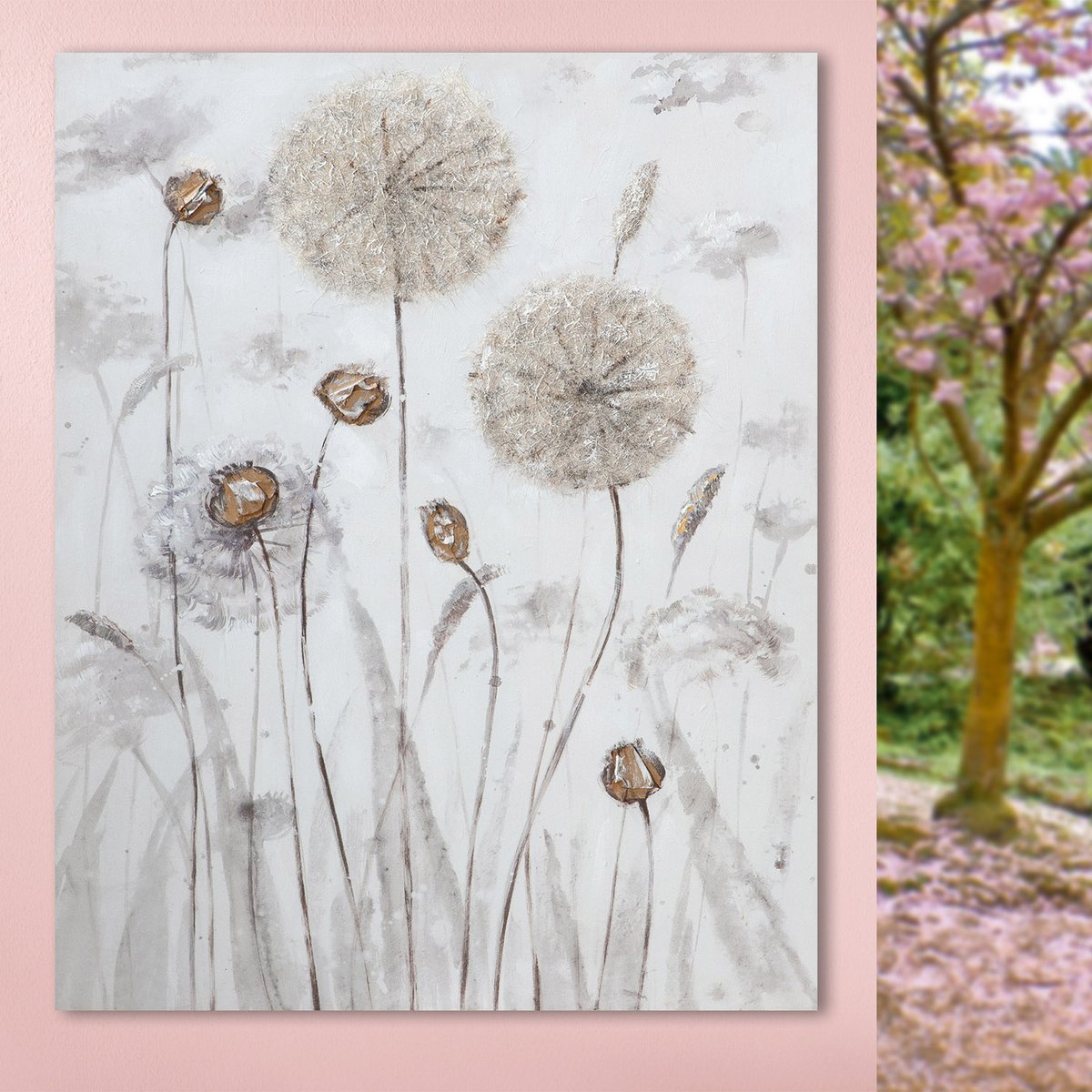 Hout/linnen schilderij "Bolbloemduo"