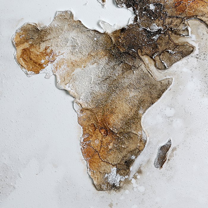 Hout/linnen foto "Wereldkaart" bruin/grijs/wit 150x70cm