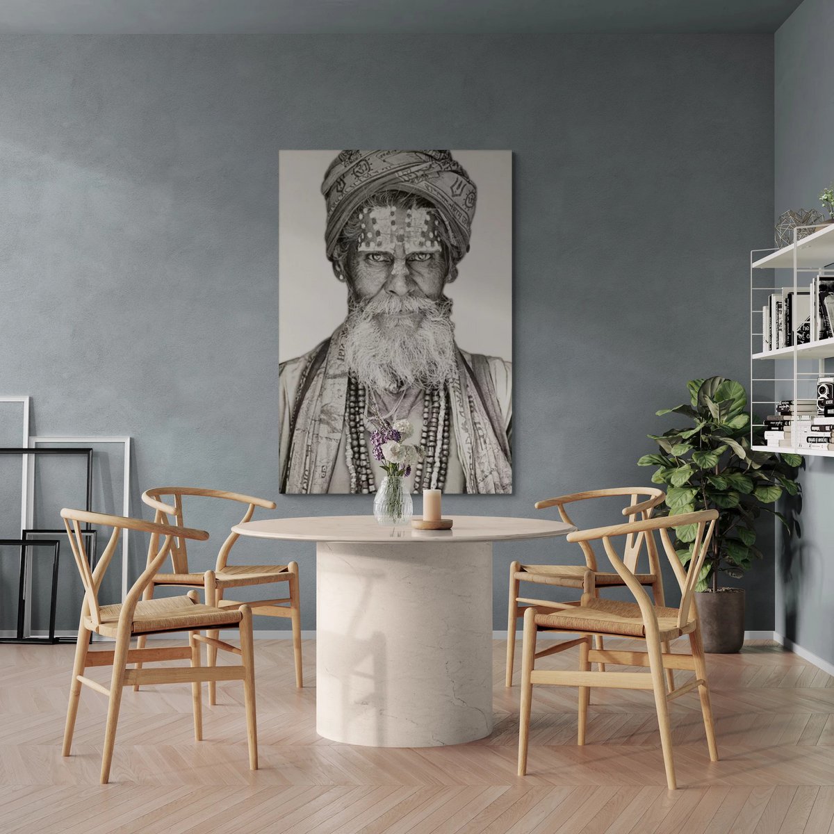 Gobelin geweven wandtapijt 120/180 Bandu Baba Zwart/Wit WH2024 opgespannen op een spieraam