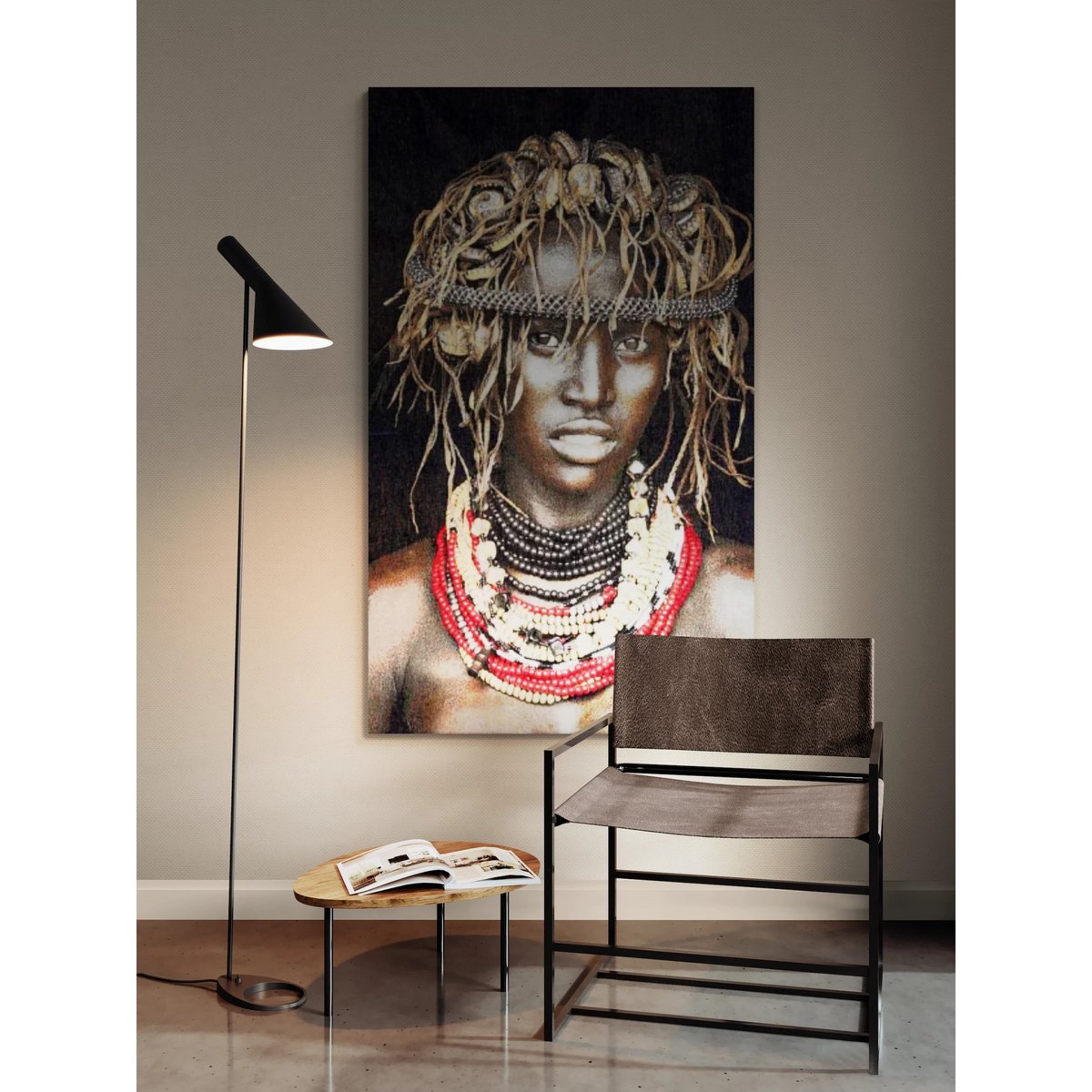 Gobelin geweven wandtapijt 120/180 Dassanech Girl WH1930 opgespannen op een draagbalk