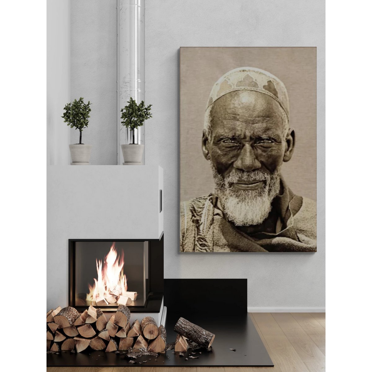 Gobelin geweven wandtapijt 120/180 Ethiopische Nomad Taupe WH2180 Uitgerekt