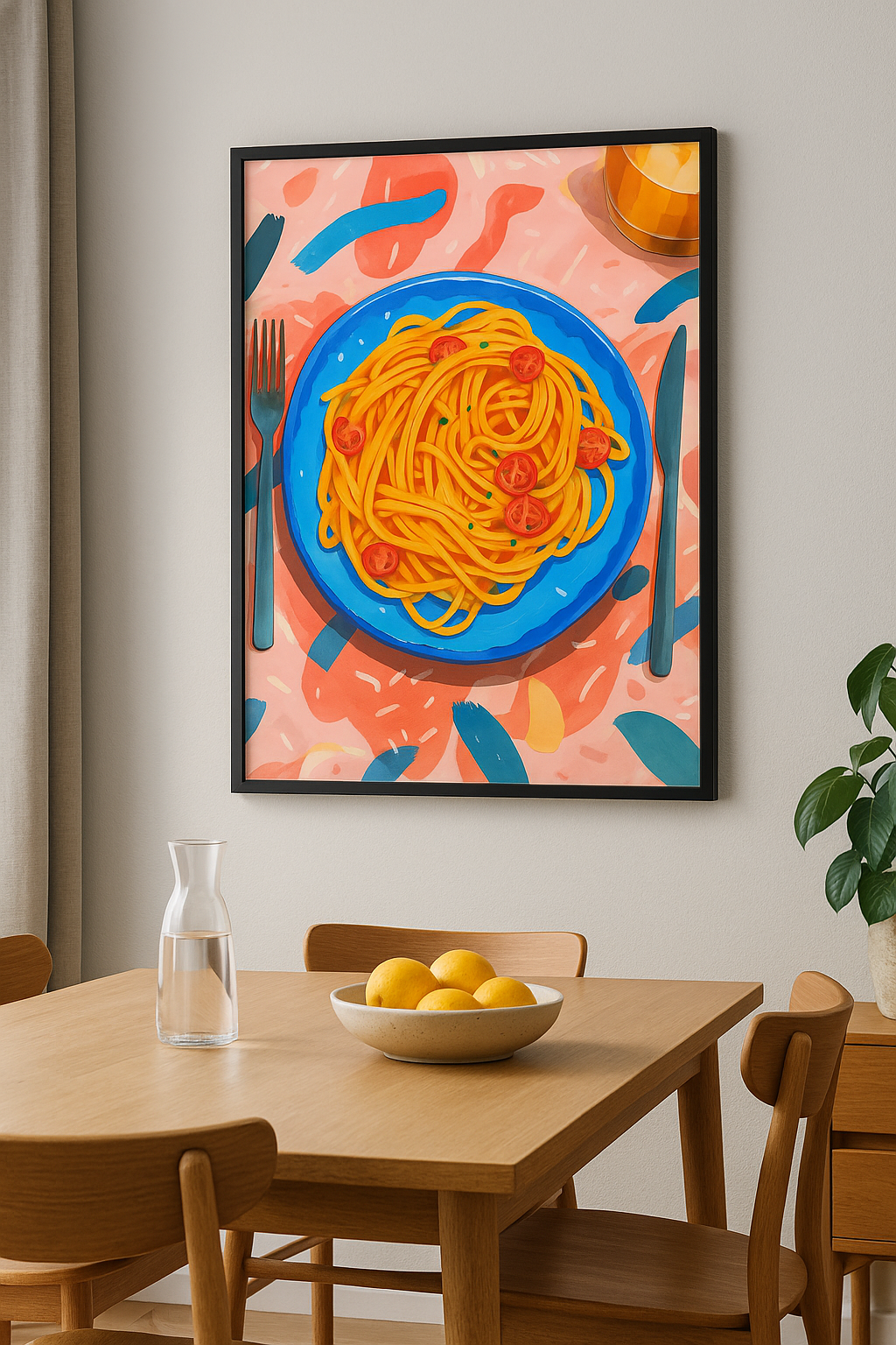 Kleurrijk Pastabord – Illustratief Eetmoment