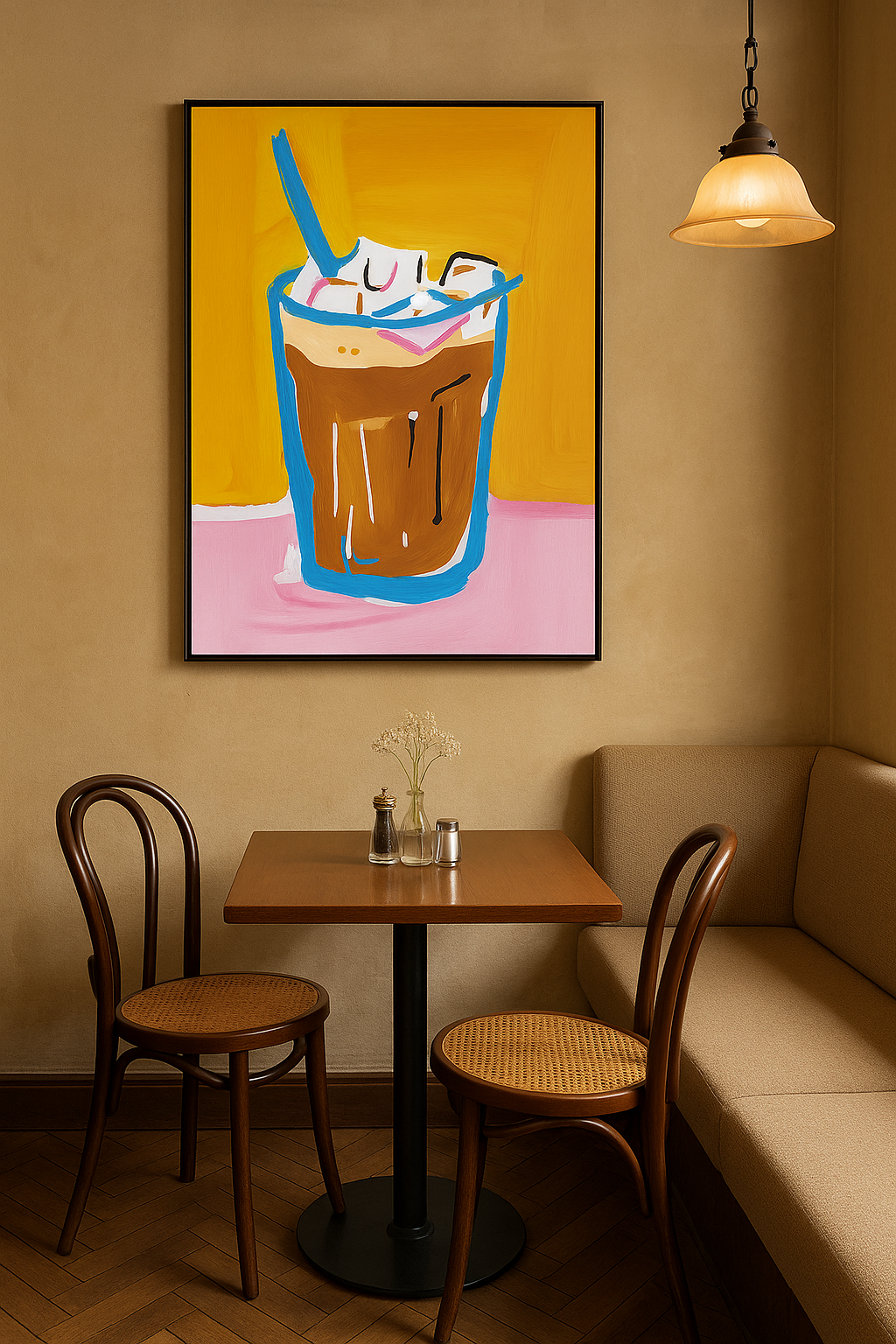 Iced Coffee Delight – Abstracte Illustratie met Strohalm