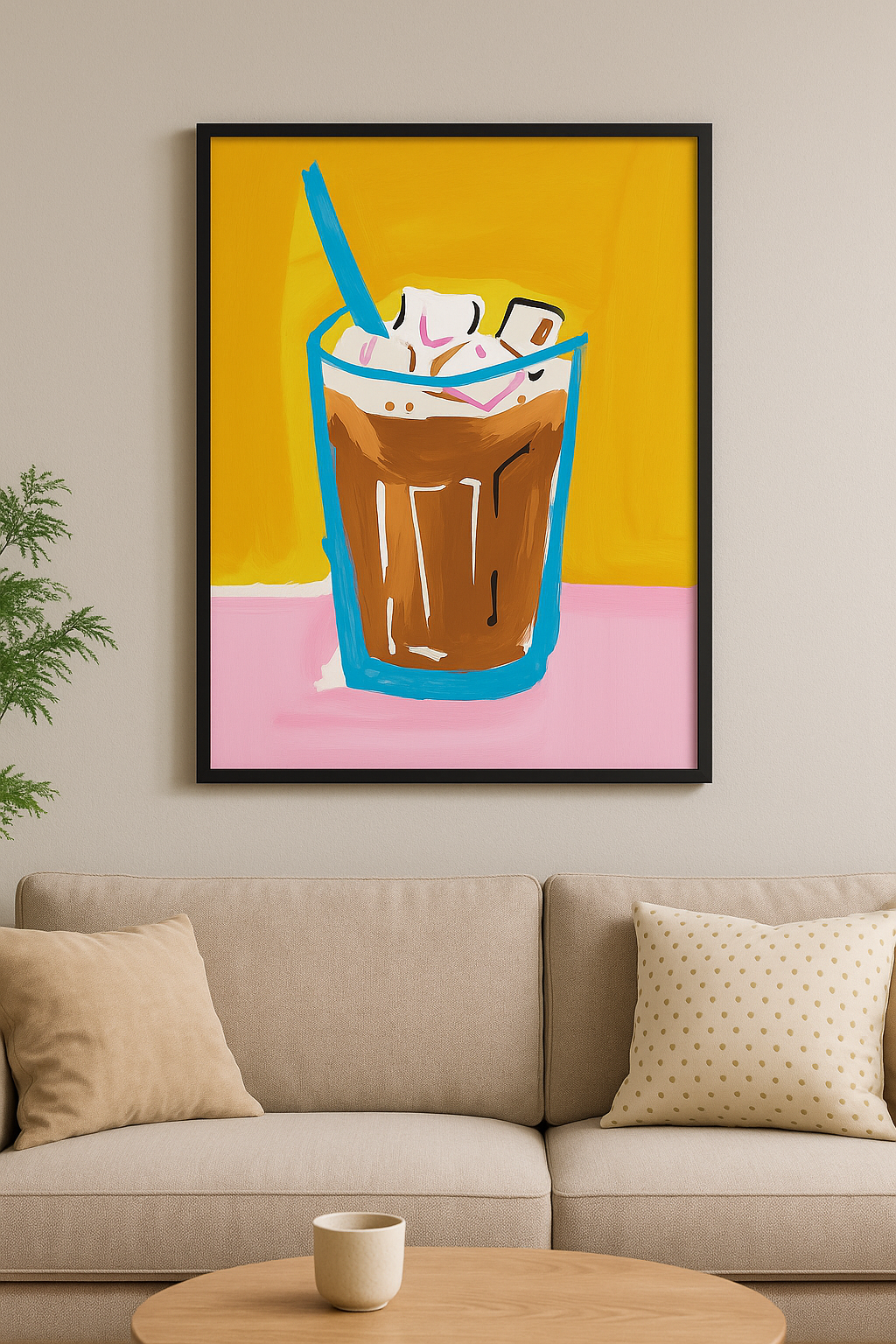 Iced Coffee Delight – Abstracte Illustratie met Strohalm