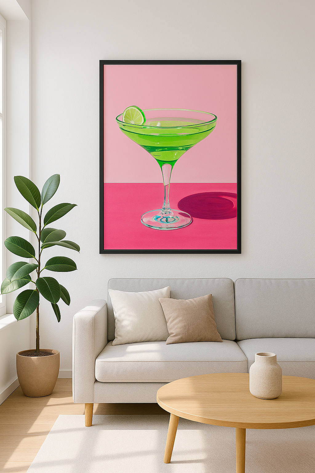 Groene Cocktail met Limoen – Minimalistische Kunstprint