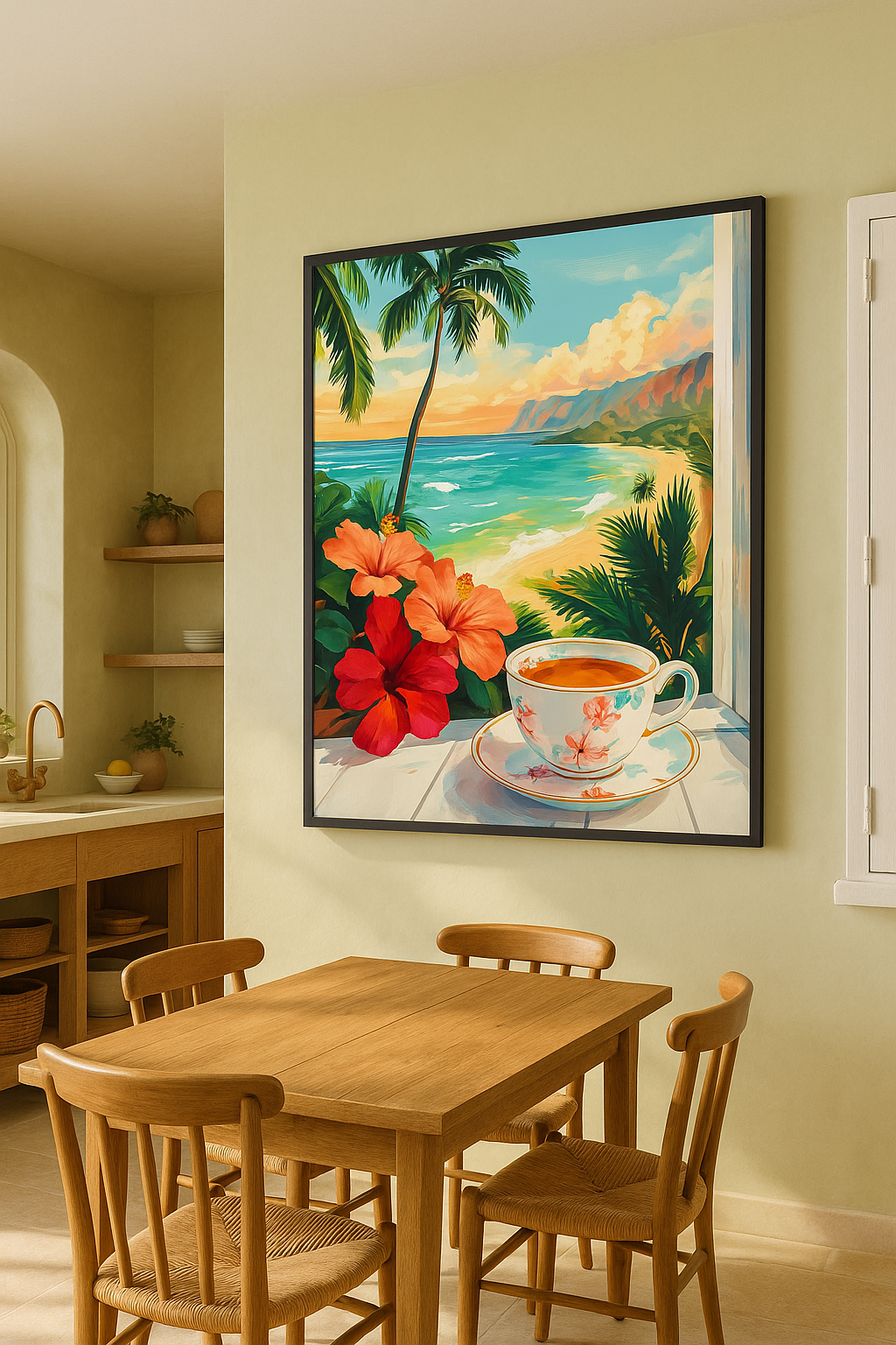 Tropische Theepauze – Uitzicht op Zee met Hibiscusbloemen