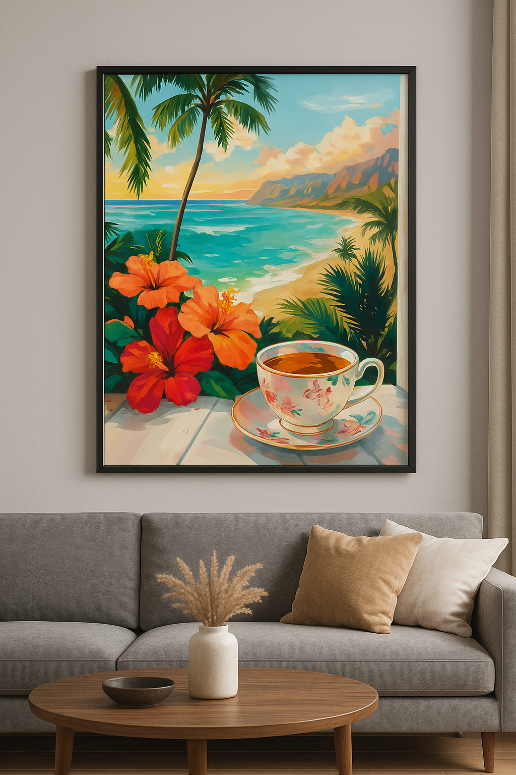 Tropische Theepauze – Uitzicht op Zee met Hibiscusbloemen