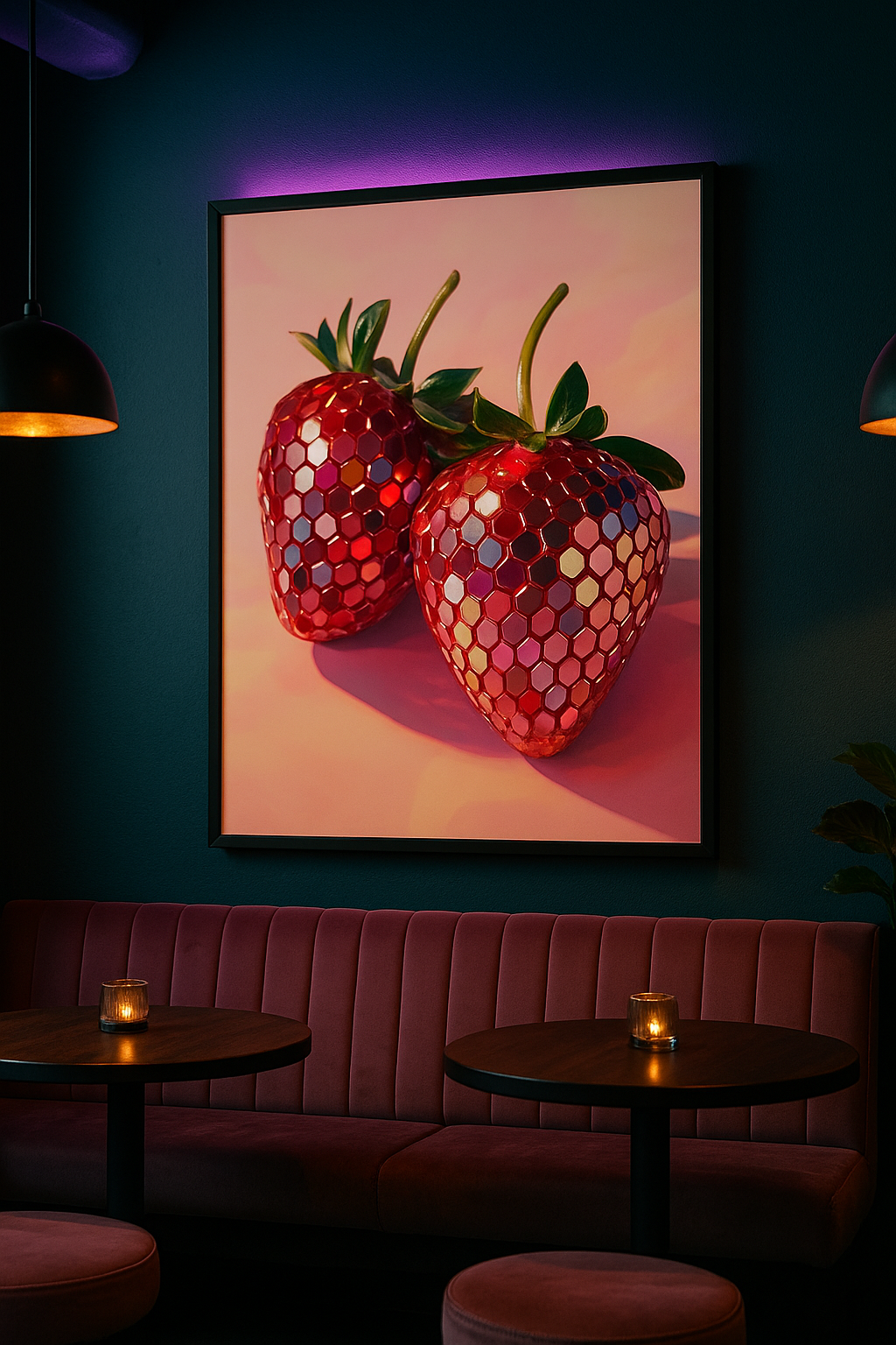 Disco Aardbeien – Futuristische Fruitillustratie met Glans