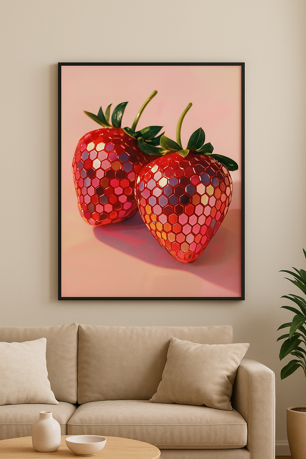 Disco Aardbeien – Futuristische Fruitillustratie met Glans