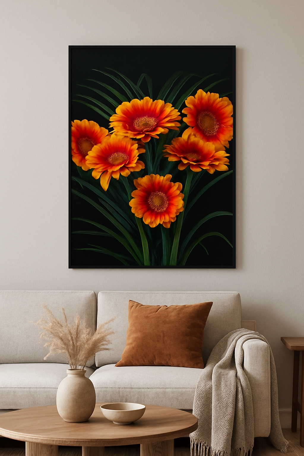 Vuurrode Gerbera’s op Zwart