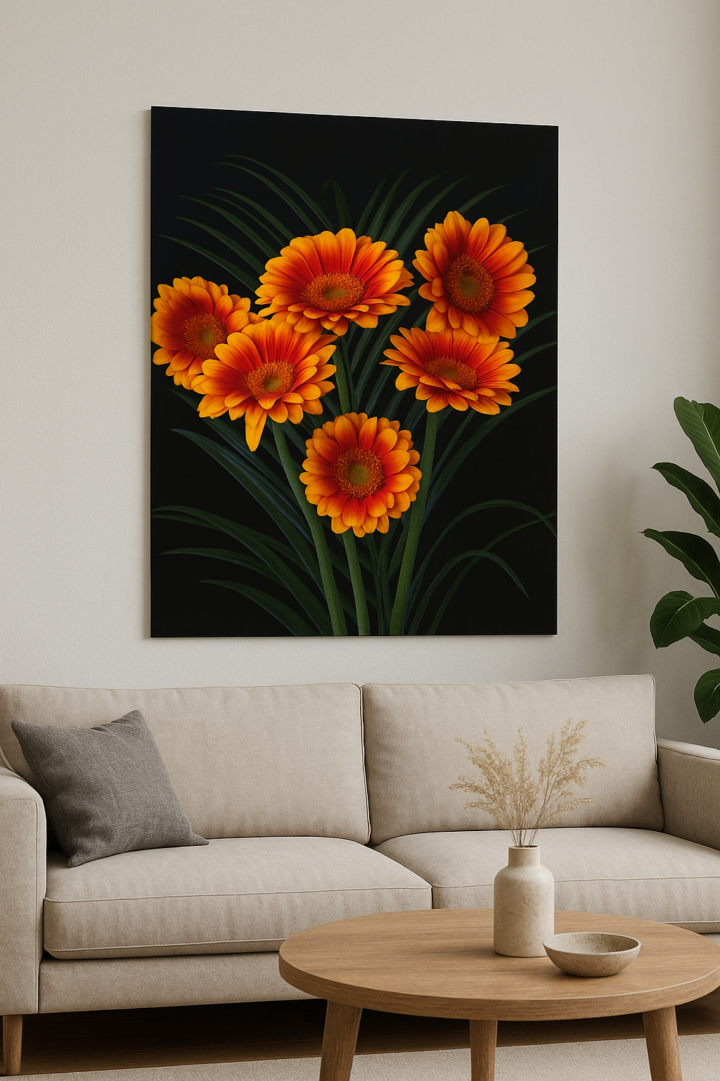 Vuurrode Gerbera’s op Zwart