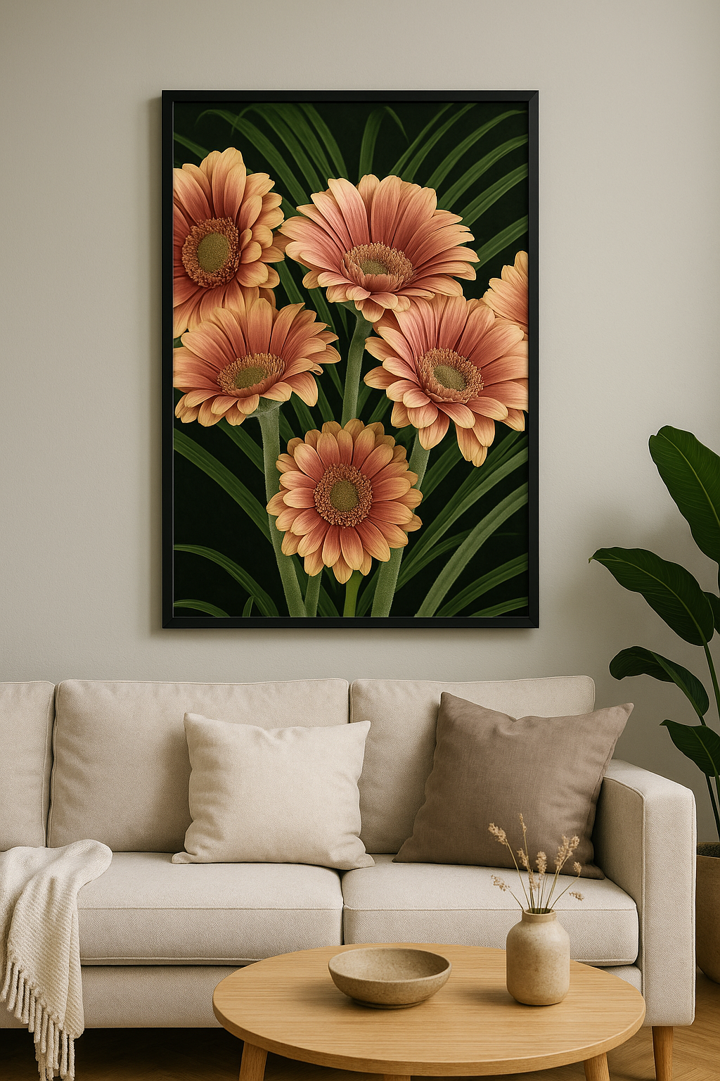 Zalmkleurige Gerbera's met Tropisch Groen