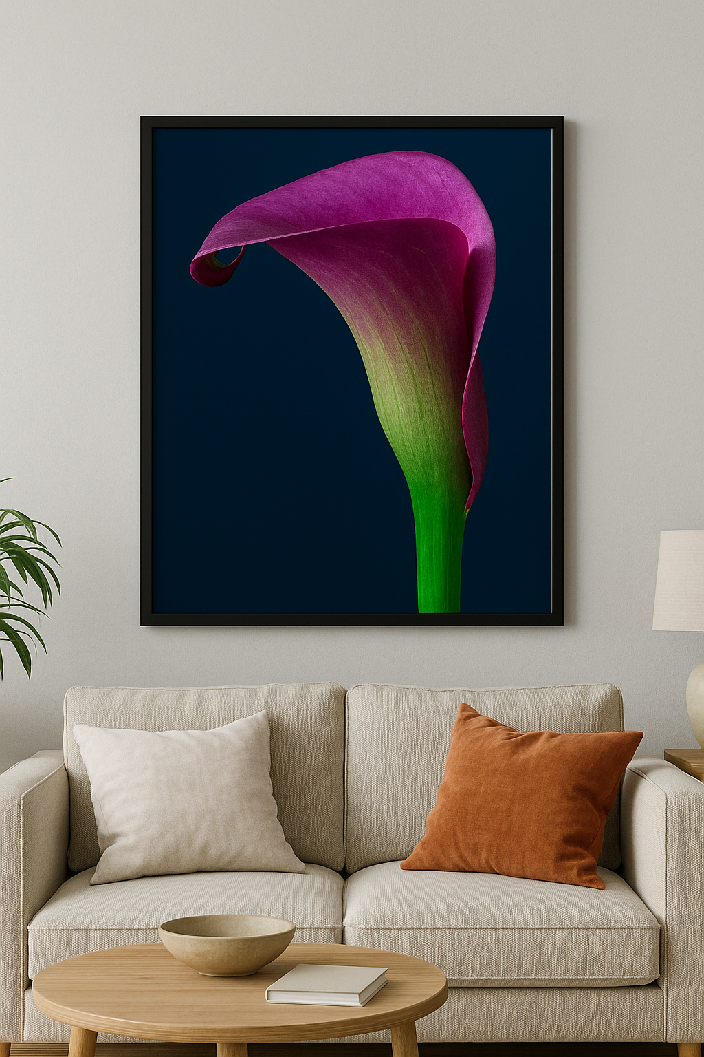 Paarse Calla met Diepblauwe Achtergrond