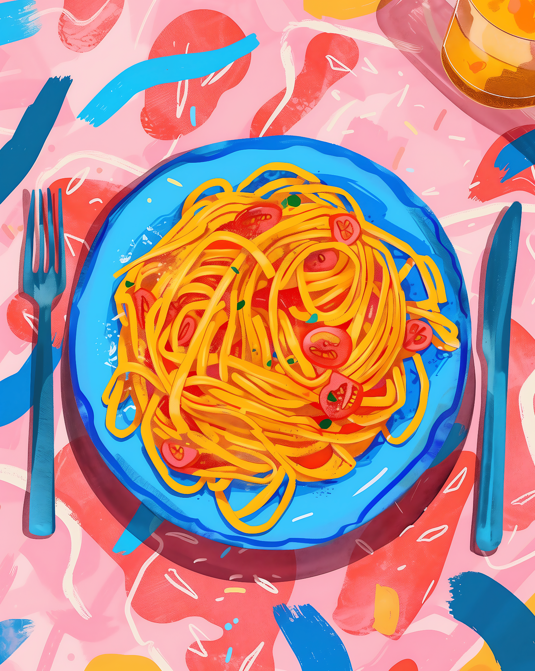 Kleurrijk Pastabord – Illustratief Eetmoment