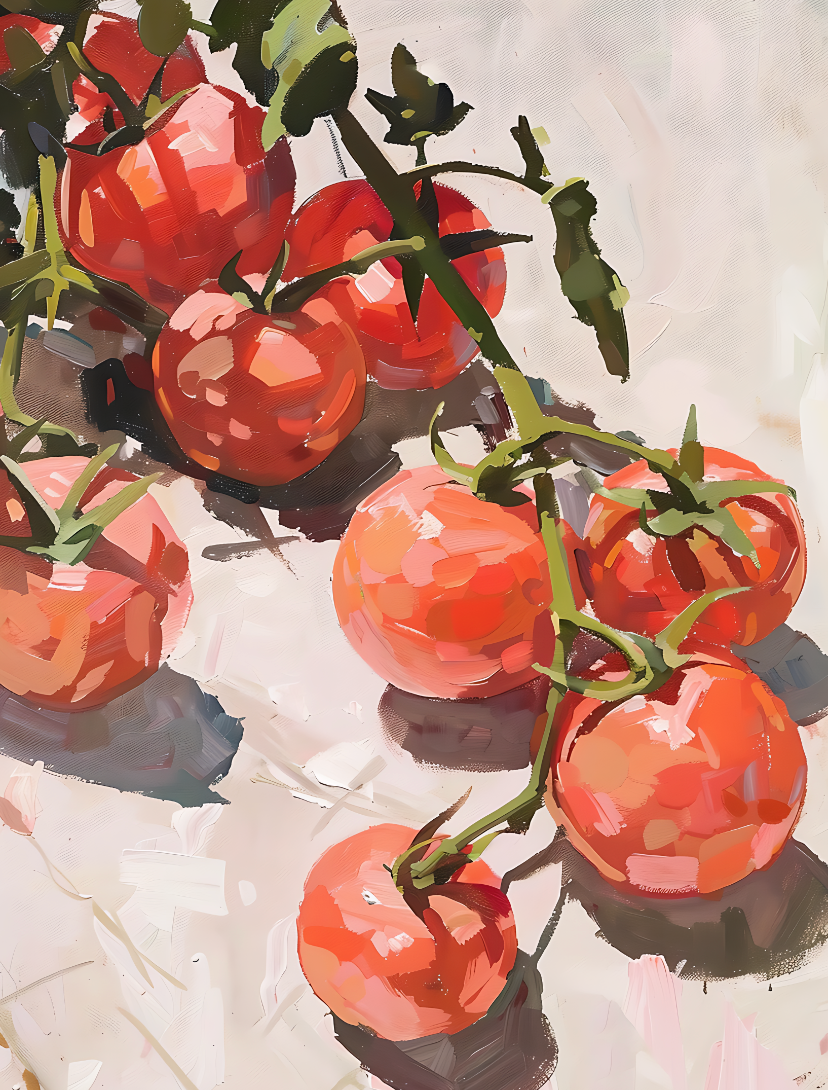 Tomaten in Zacht Licht – Olieverfachtige Illustratie