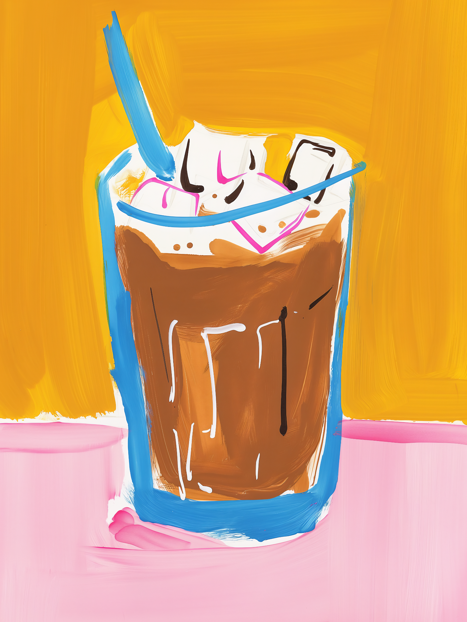 Iced Coffee Delight – Abstracte Illustratie met Strohalm