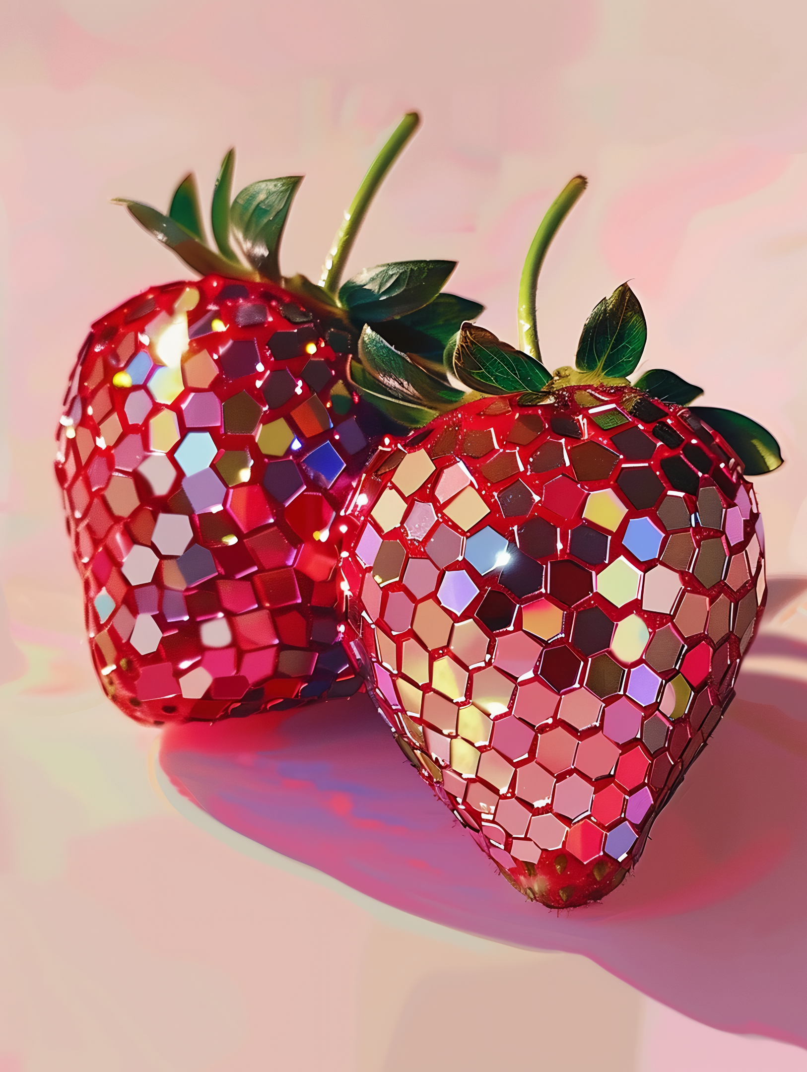 Disco Aardbeien – Futuristische Fruitillustratie met Glans