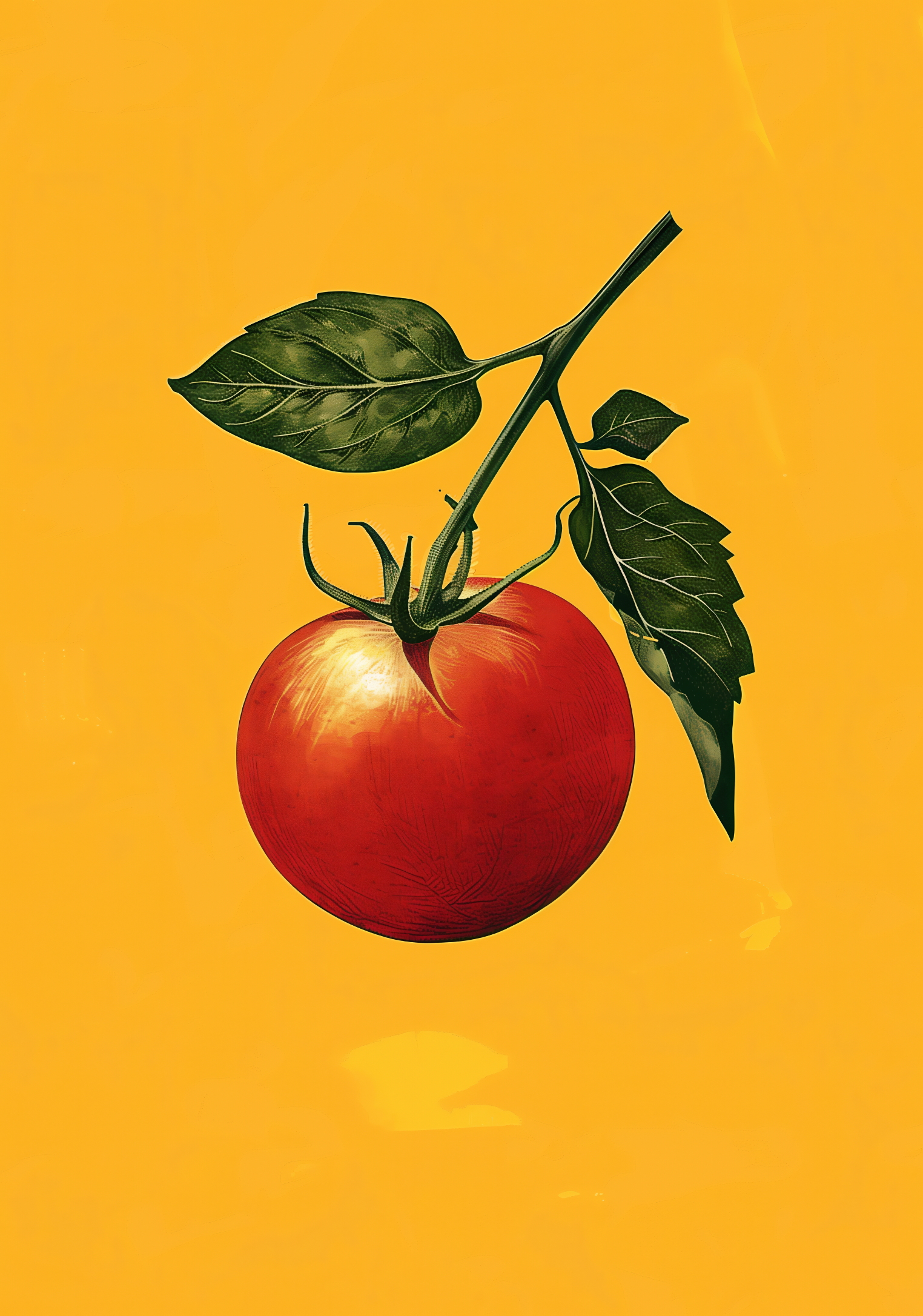 Tomaat op Geel – Minimalistische Botanische Print