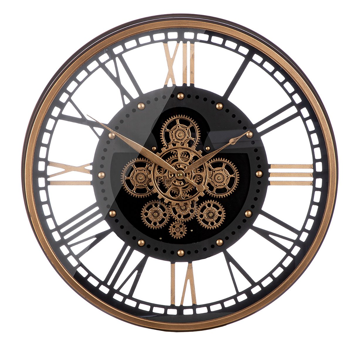 Ronde wandklok, koperkleurig, zwart H.60 cm