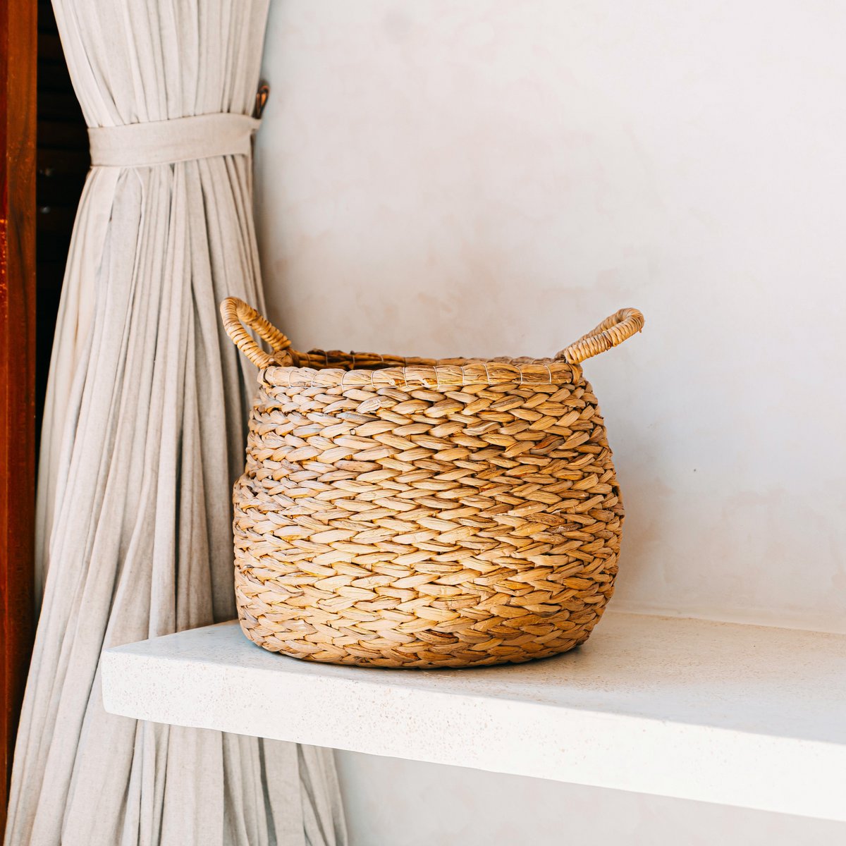 Ronde geweven wasmand - bolvormige boho -mand - natuurlijke plantenmand - grote waterhyacint opslagmand (2 maten) citra