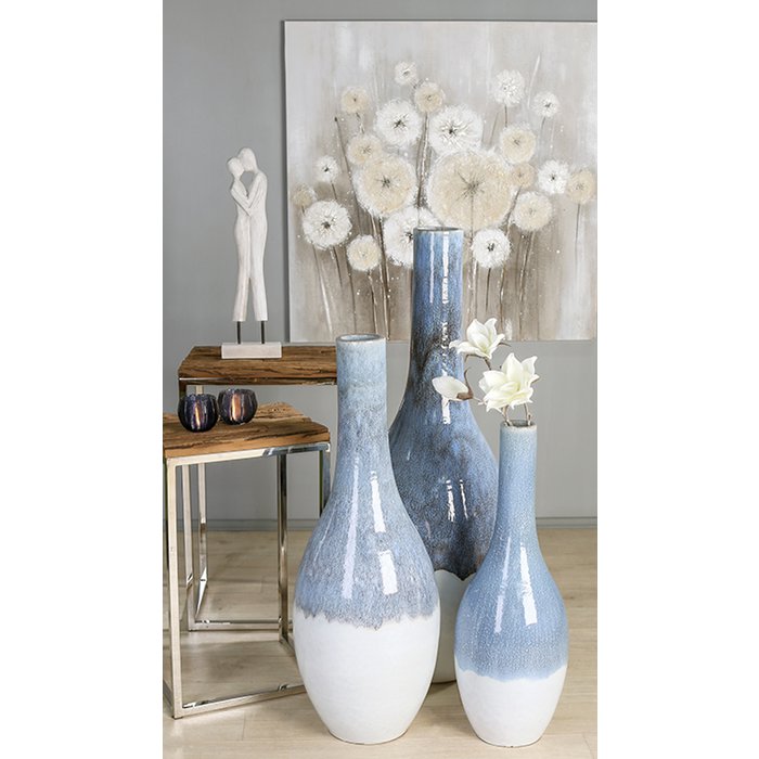 Hout/linnen schilderij "Paardebloem" wit/grijs/crème 100x100