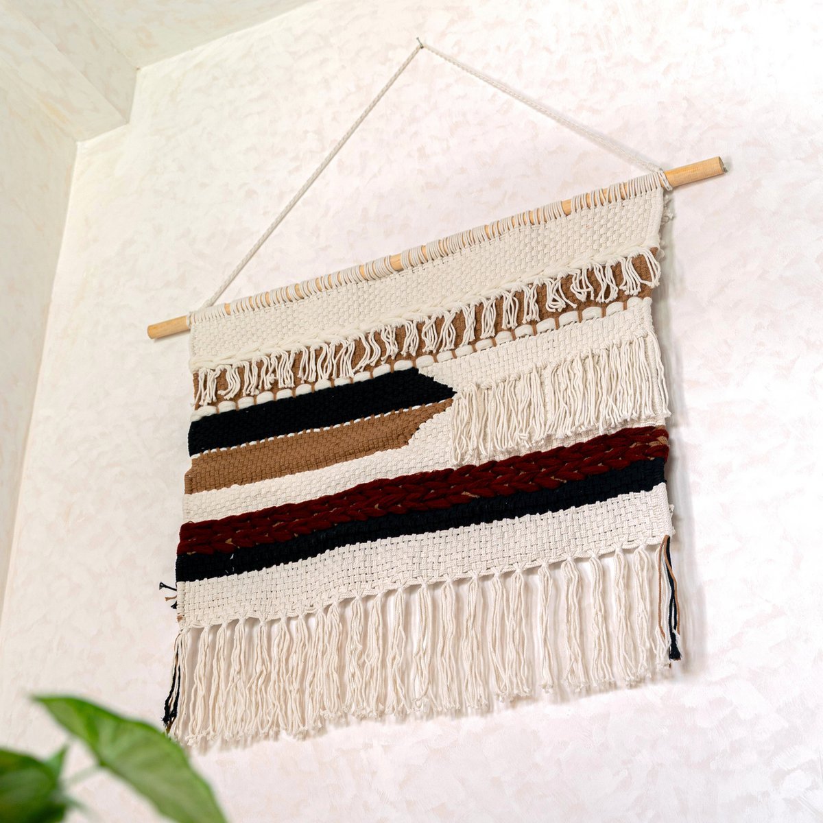 Grote macrame muurhangen - geweven boho wanddecor - moderne katoenen muur hangend natuurlijk materiaal - handgeweven wanddecor 120x95 cm udara
