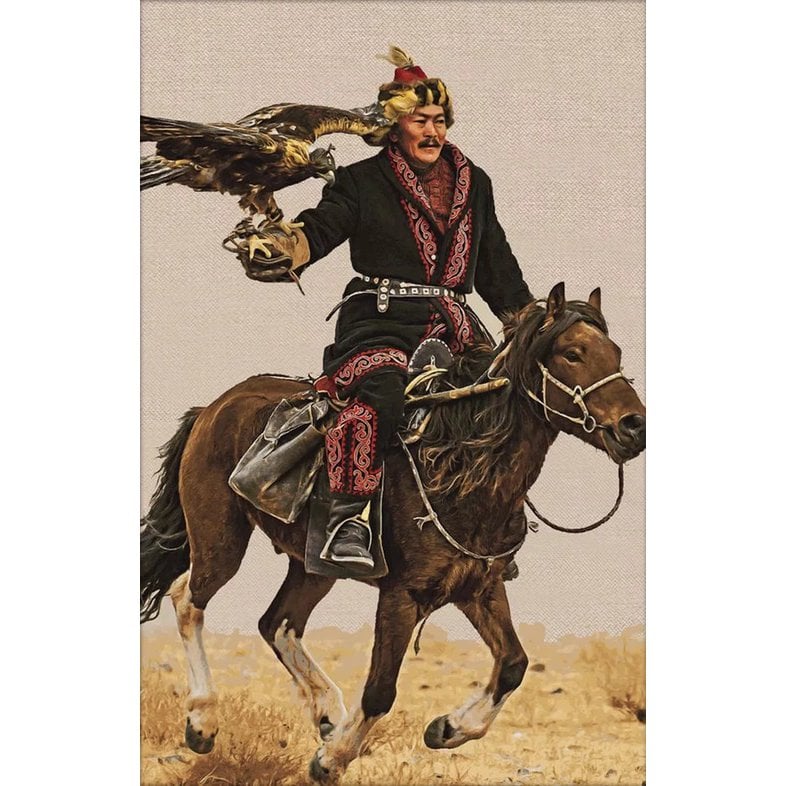 Gobelin geweven wandtapijt 120/180 Adelaarsjager op paard WH1887 gespannen op een draagbalk
