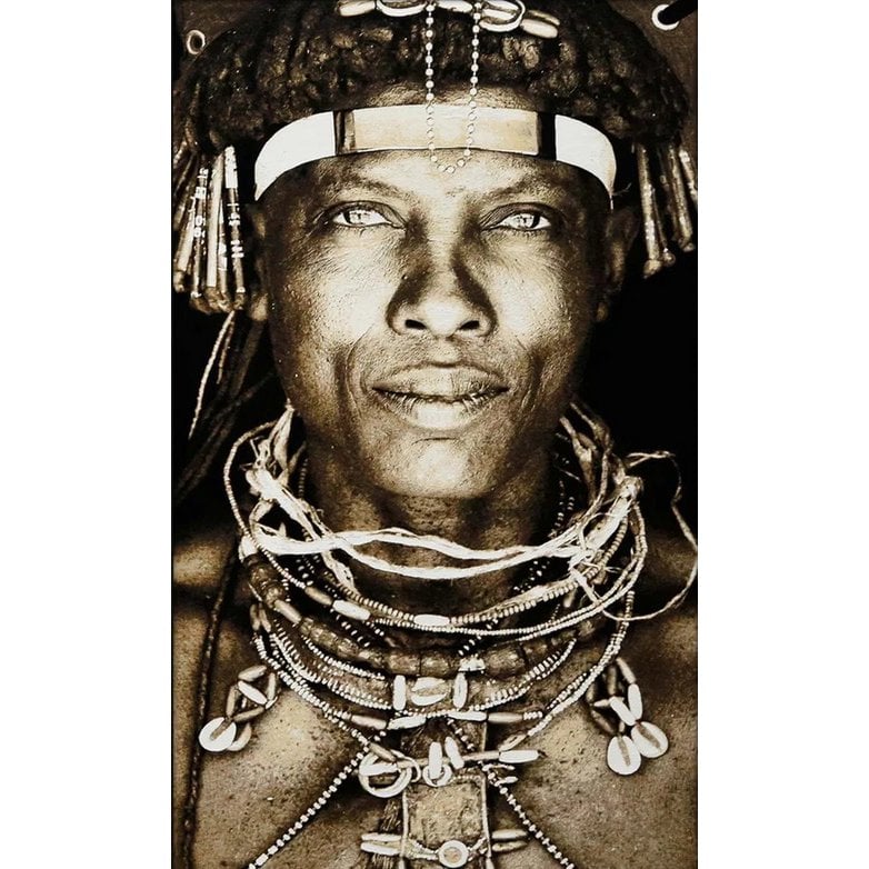 Gobelin geweven wandtapijt 120/180 Ovakakaona stam Angola WH1618 uitgerekt op een draagbalk