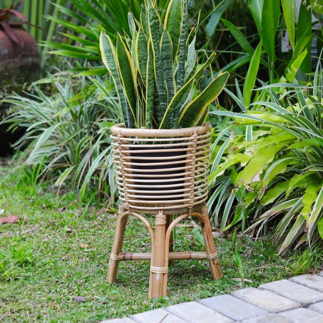 Rotan Plantenstandaard Rond – Boho Plantenbak – Rotan Plantenmand – Natuurlijke Bloemenstandaard voor Potten tot Ø20 cm AKARA