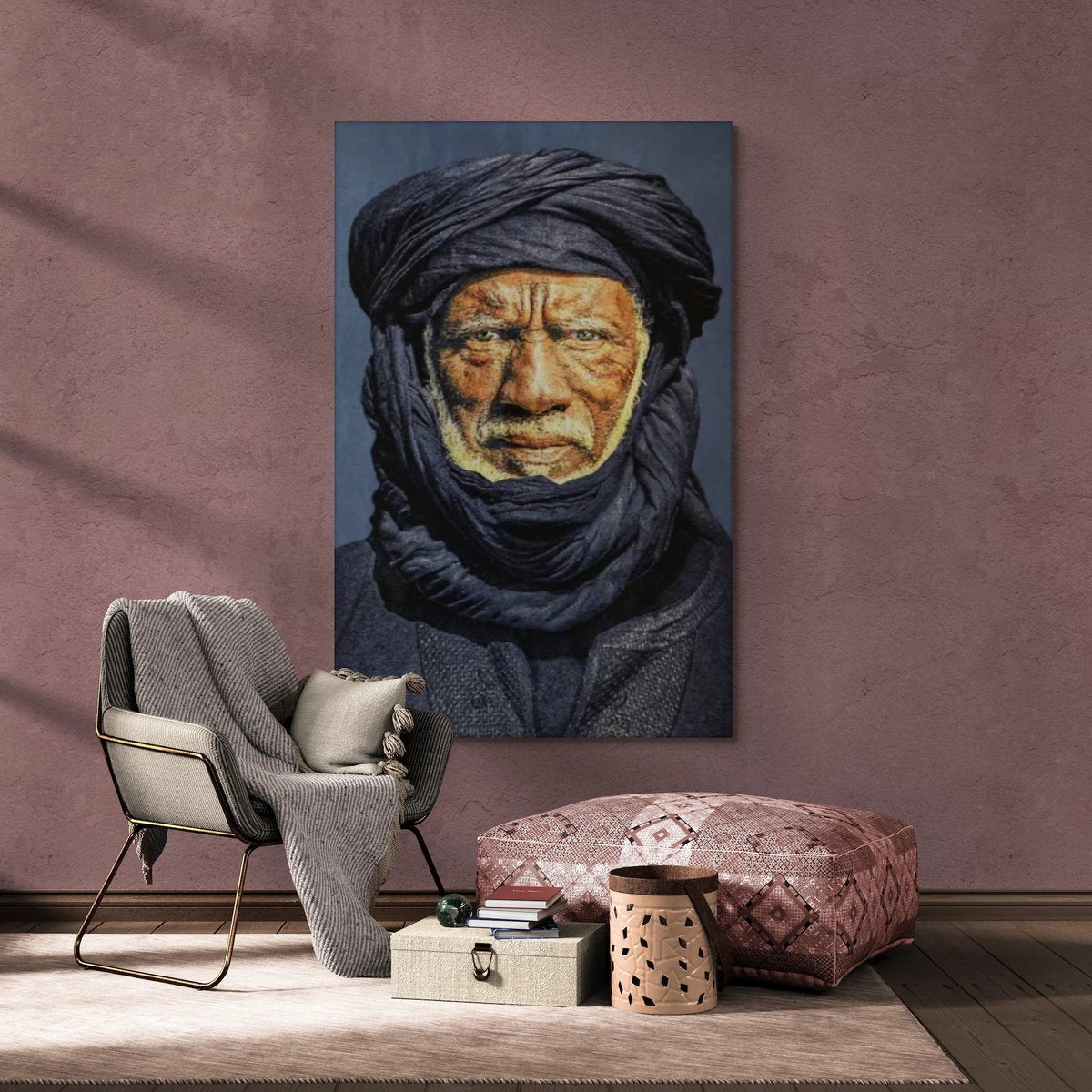 Gobelin geweven wandtapijt 120/180 Tuarag Man Blauw WH2166 Uitgerekt