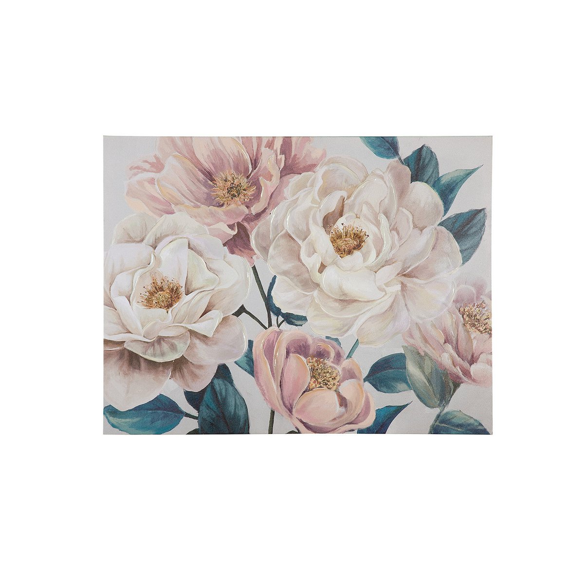 Hout/linnen schilderij "Pioenarrangement"