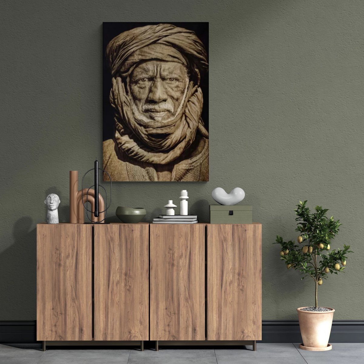 Gobelin geweven wandtapijt 80/120 Tuarag Man Sepia WH2171 Uitgerekt