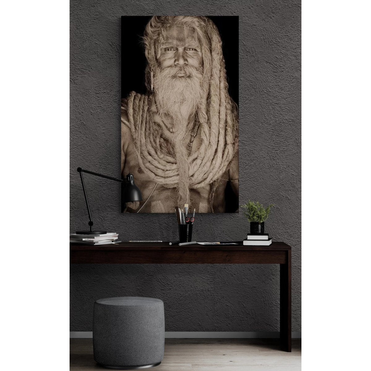 Gobelin geweven wandtapijt 75/125 Gangadas Baba Zwart WH1795 Gespannen