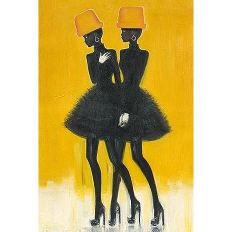 Twee dames 80x120 - textielkunst uitgerekt op een brancardbar