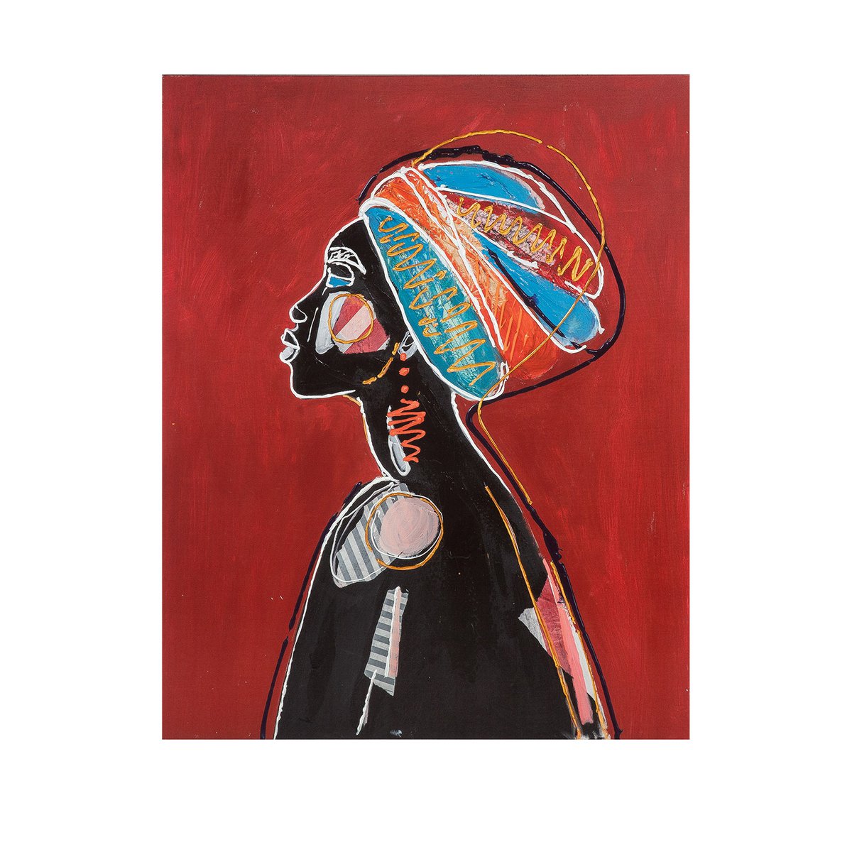 Hout/linnen afbeelding Afrikaans hoofddeksel