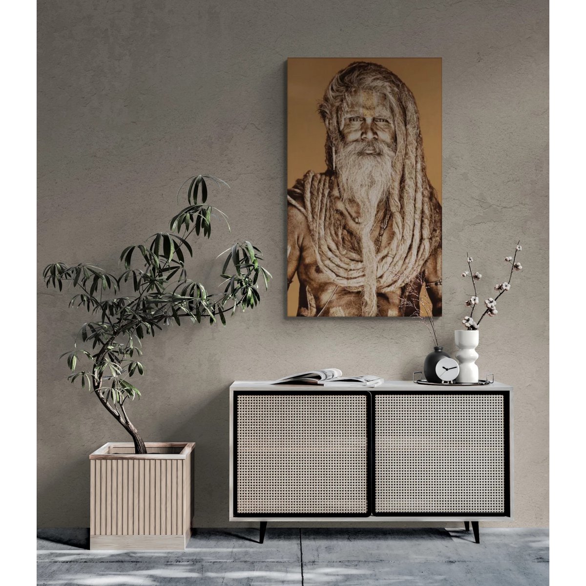 Gobelin geweven wandtapijt 75/125 Gangadas Baba Zand WH1829 Uitgerekt