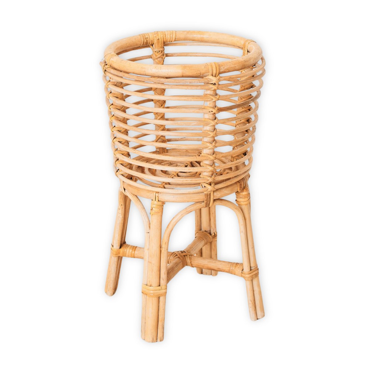 Rotan Plantenstandaard Rond – Boho Plantenbak – Rotan Plantenmand – Natuurlijke Bloemenstandaard voor Potten tot Ø20 cm AKARA