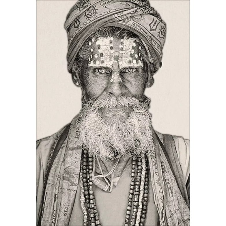 Gobelin geweven wandtapijt 120/180 Bandu Baba Zwart/Wit WH2024 opgespannen op een spieraam