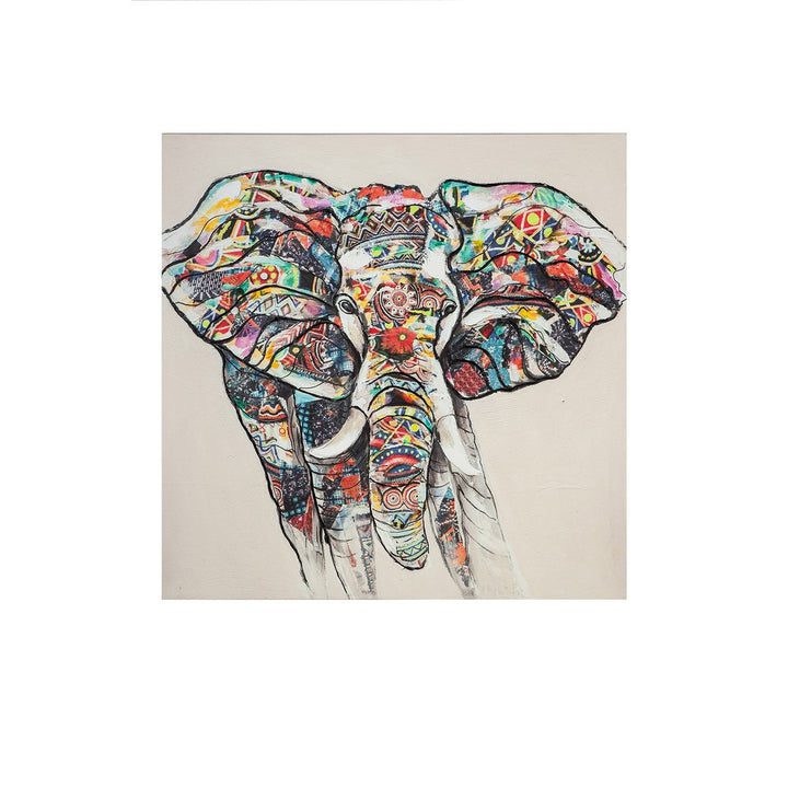 Hout/linnen schilderij "Kleurrijke Olifant"