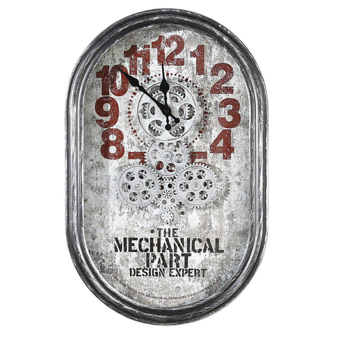 Metaal/glazen wandklok "Lodge" antiek zilver/rood H.54cm
