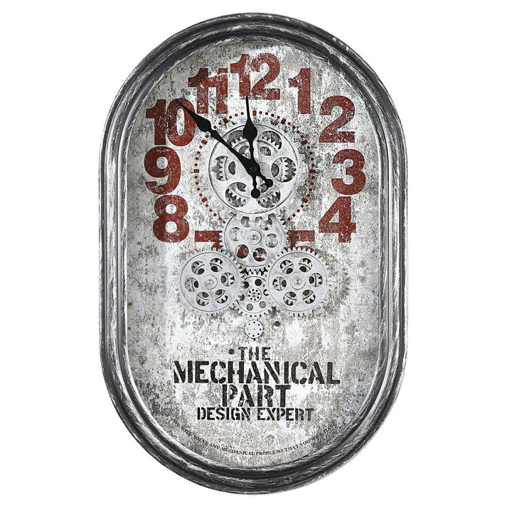 Metaal/glazen wandklok "Lodge" antiek zilver/rood H.54cm
