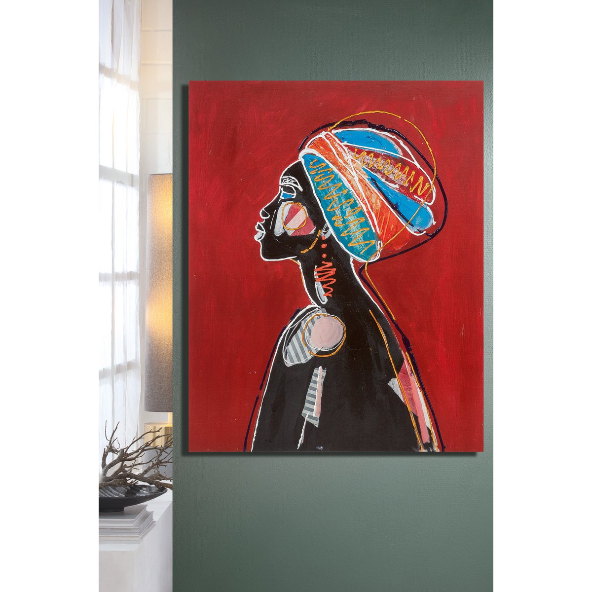 Hout/linnen afbeelding Afrikaans hoofddeksel