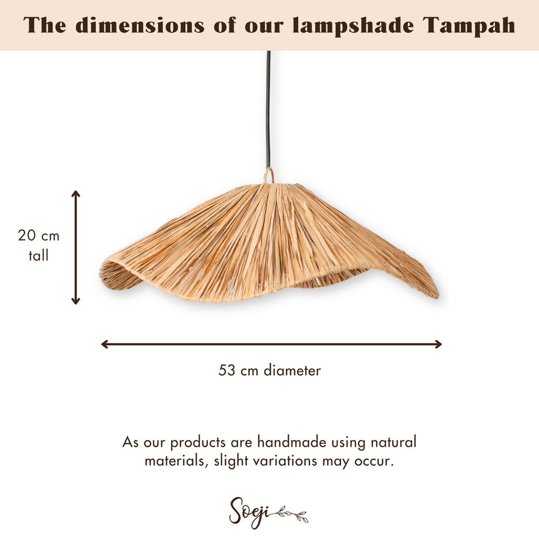 Boho lampenkap – grote raffia plafondlamp – natuurlijke hanglamp – handgemaakte plafondlamp gemaakt van raffia TAMPAH (Ø 53 cm)