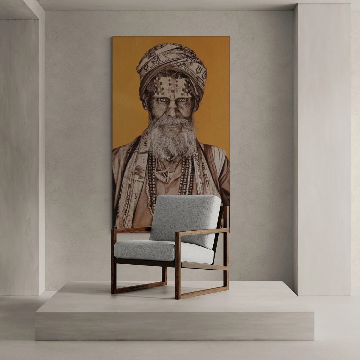 Gobelin geweven wandtapijt 120/180 Bandu Baba Oker WH1826 gespannen op een spieraam