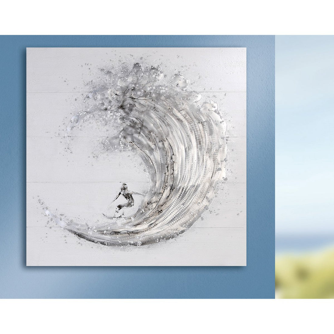 Foto "Surfer" wit/grijs/zilver 100x100