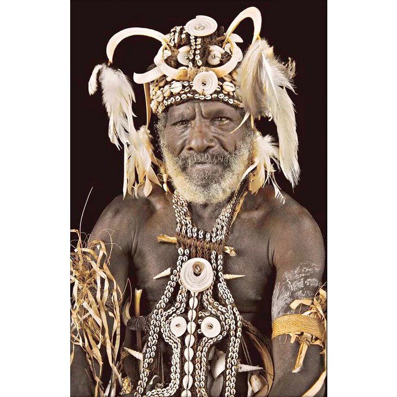 Gobelin geweven wandtapijt 120/180 Village Elder Papoea-Nieuw-Guinea WH2000 Uitgerekt