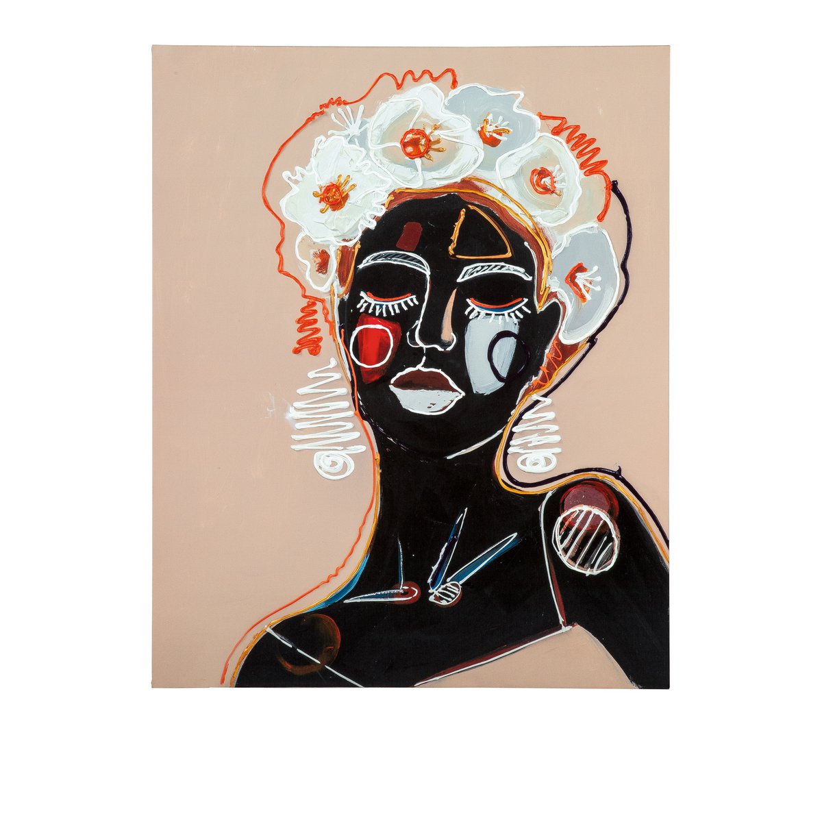 Hout/linnen foto Afrikaanse hoofdtooi