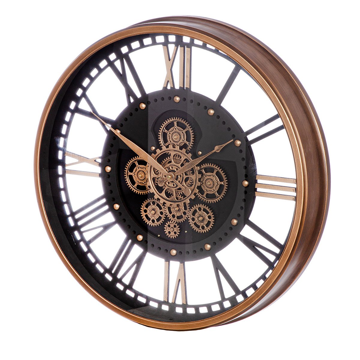 Ronde wandklok, koperkleurig, zwart H.60 cm